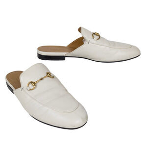 GUCCI White Princetown Leather Slipper Mule Flat Horsebit Women's EU 39 US 9
